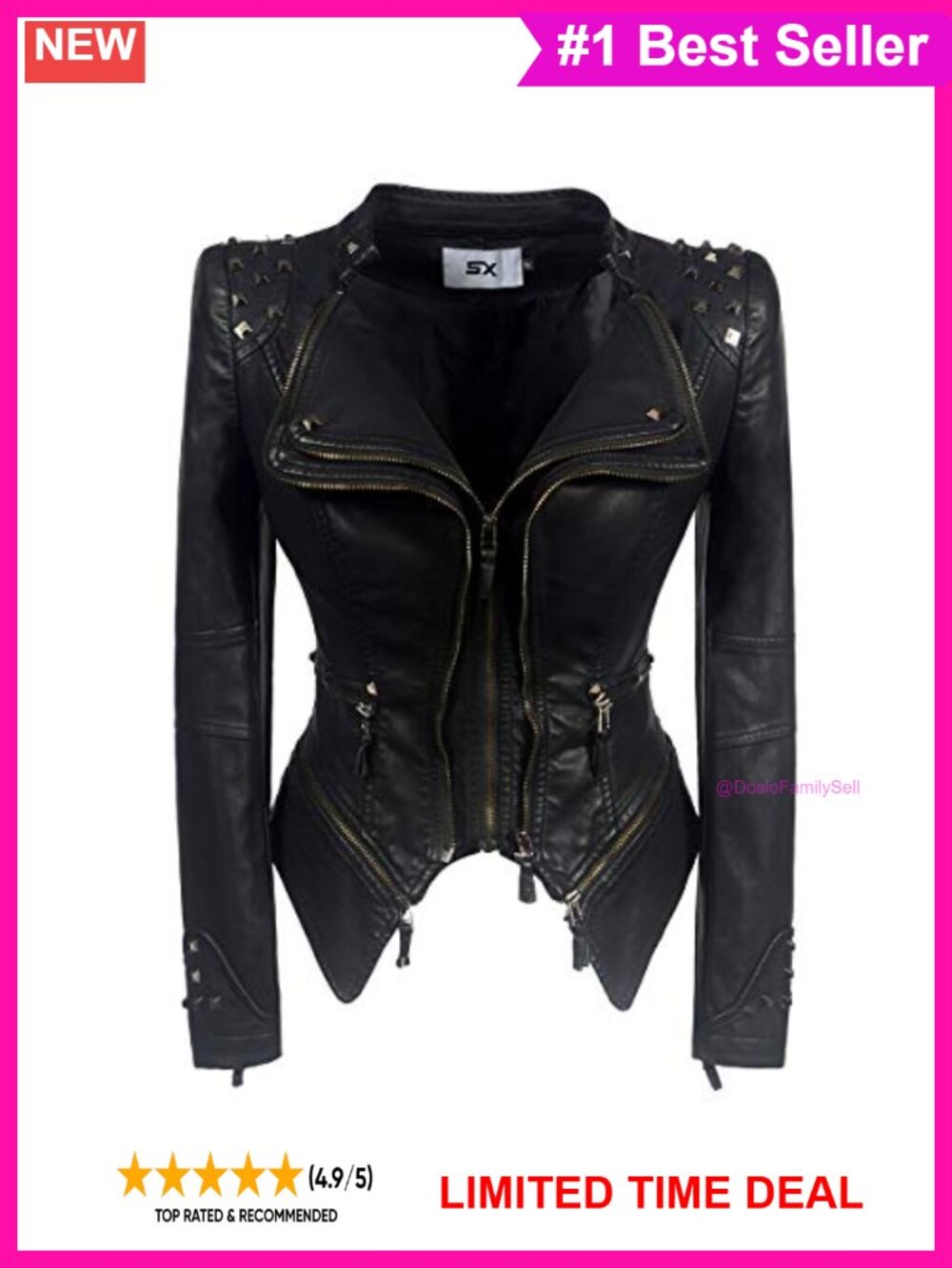 Faux PU Leather Moto Jacket Rivet Studded Punk Coat Dovetail Biker